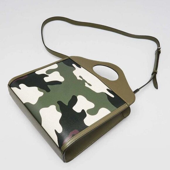 Burberry Green/White/Black Leather/Coated Canvas Camo Topstitch Pocket Mini T... - Picture 3 of 12